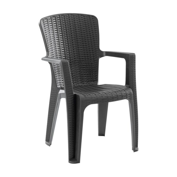 SIDE Πολυθρόνα Κήπου-Βεράντας Στοιβαζόμενη, (Rattan Look) PP-UV Απόχρωση Ανθρακί 59x61x89cm - Image 2