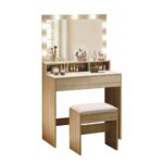 LUCY Set Τουαλέτα με Σκαμπό, Απόχρωση Sonoma, Καθρέπτης LED & θύρα USB 80x40x75/140cm - Image 2