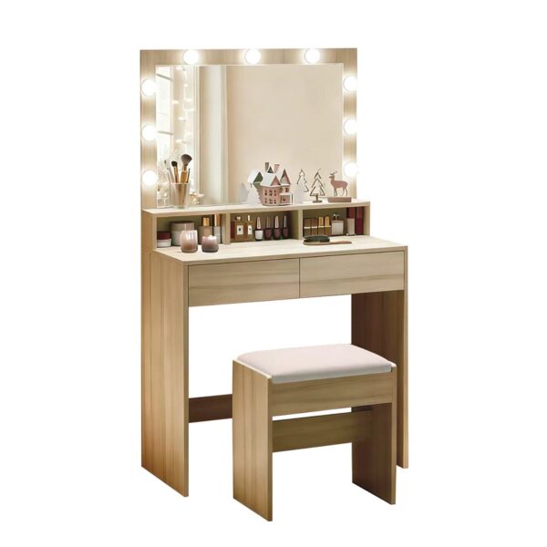 LUCY Set Τουαλέτα με Σκαμπό, Απόχρωση Sonoma, Καθρέπτης LED & θύρα USB 80x40x75/140cm - Image 2