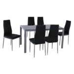 JETTA-DEGO Set Τραπεζαρία: Τραπέζι + 6 Καρέκλες, Μέταλλο Γκρι - Γυαλί Μαύρο - PVC Μαύρο Table:140x80x75 Chair:40x50x95 - Image 2