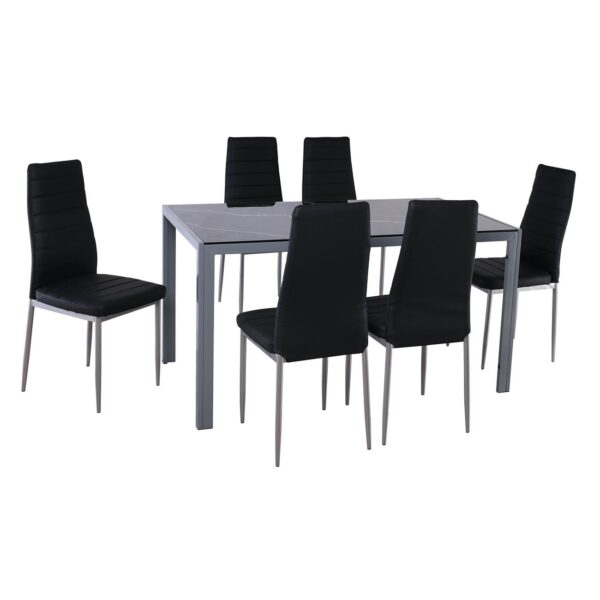 JETTA-DEGO Set Τραπεζαρία: Τραπέζι + 6 Καρέκλες, Μέταλλο Γκρι - Γυαλί Μαύρο - PVC Μαύρο Table:140x80x75 Chair:40x50x95 - Image 2