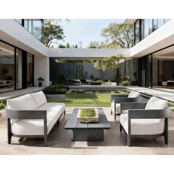 PALMER Set Καθιστικό ALU Ανθρακί: Καναπές+2 Πολυθρόνες+ Τραπεζάκι, Μαξιλάρια Μπεζ 172x80x60-80x80x60-152x81x28cm - Image 2