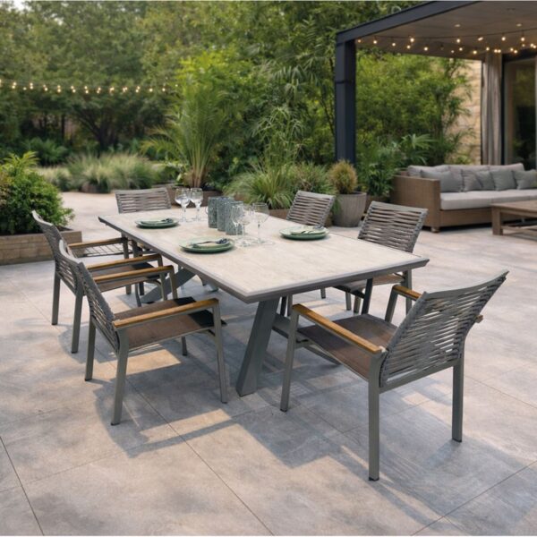 SIERRA Set Τραπεζαρία: Τραπέζι +6 Πολυθρόνες, Αλουμίνιο Γκρι, Επιφάνεια PSP White Oak Table:210x97x74 Chair:56x65x87 - Image 2