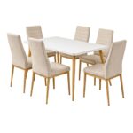 JETTA-UNION Set Τραπεζαρία: Τραπέζι + 6 Καρέκλες, Μέταλλο Βαφή Φυσικό, Ύφασμα Μπεζ Table:130x80x75 Chair:40x50x95 - Image 2