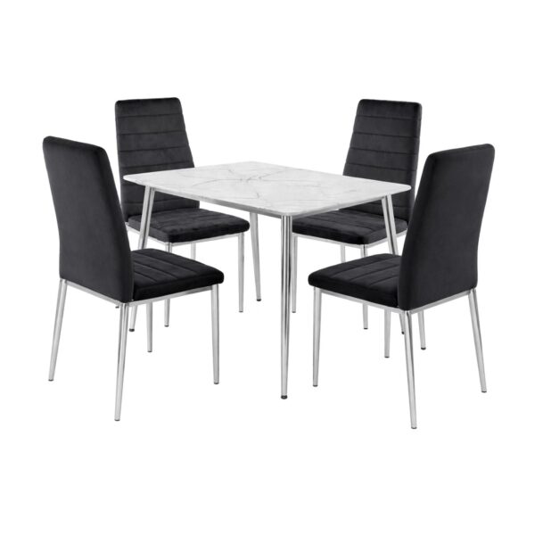 JETTA-OSLO Set Τραπεζαρία: Τραπέζι + 4 Καρέκλες, Χρώμιο - Sintered Stone - Velure Μαύρο Table:120x70x75 Chair:40x50x95 - Image 2