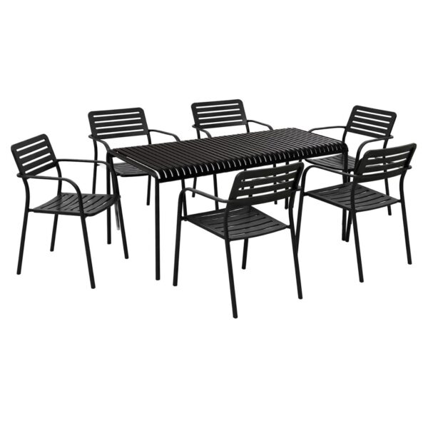 ROMA-MODIAL Set Τραπεζαρία: Τραπέζι + 6 Πολυθρόνες, Μέταλλο Μαύρο Table:159x80x75 Armch:56x55x80 - Image 2