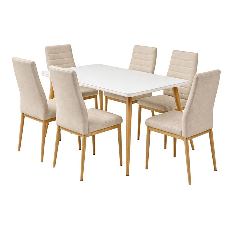 jetta-union-set-trapezaria-trapezi-6-karekles-metallo-vafi-fysiko-yfasma-bez-enlarge JETTA-UNION Set Τραπεζαρία: Τραπέζι + 6 Καρέκλες, Μέταλλο Βαφή Φυσικό, Ύφασμα Μπεζ Table:130x80x75 Chair:40x50x95 - Image 1