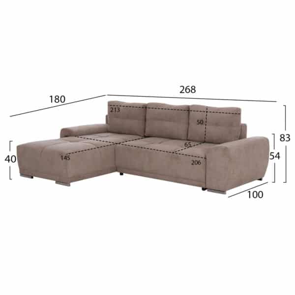 ΚΑΝΑΠΕΣ ΚΡΕΒΑΤΙ ΑΡΙΣΤΕΡΗ ΓΩΝΙΑ COMFYRA HM3336.03L ΜΠΕΖ ΥΦΑΣΜΑ 268x180x83Υεκ - Image 2