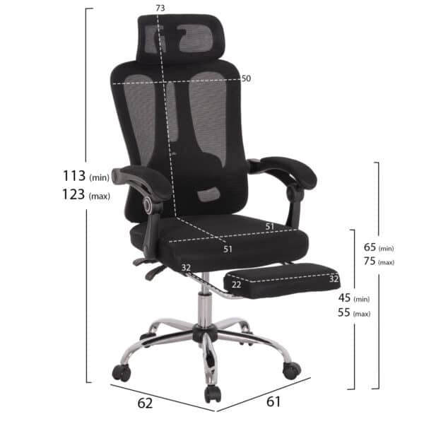 ΚΑΡΕΚΛΑ ΓΡΑΦΕΙΟΥ BARNET HM18258.01 ΜΑΥΡΟ MESH-ΜΑΥΡΟΣ ΣΚΕΛΕΤΟΣ NYLON 61x62x123Υ - Image 2