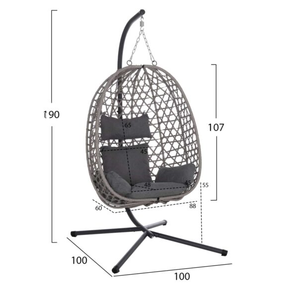 ΚΡΕΜΑΣΤΗ ΦΩΛΙΑ NESTA HM6468.01 ΓΚΡΙ ΜΕΤΑΛΛΟ & P.E.RATTAN 100x100x190Υεκ. - Image 2
