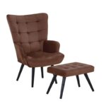 LOBBY Πολυθρόνα - Μπερζέρα με Σκαμπό - Υποπόδιο, Μέταλλο Μαύρο, Ύφασμα Velure Καφέ 72x80x98cm / 60x40x39cm