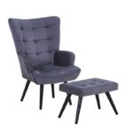 LOBBY Πολυθρόνα - Μπερζέρα με Σκαμπό - Υποπόδιο, Μέταλλο Μαύρο, Ύφασμα Velure Σκ.Γκρι 72x80x98cm / 60x40x39cm