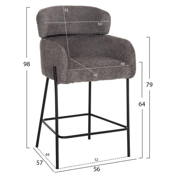 ΣΚΑΜΠΟ ΜΕΣ. ΥΨΟΥΣ WOLF HM8584.01 ΓΚΡΙ ΥΦΑΣΜΑ ΜΠΟΥΚΛΕ-ΜΕΤΑΛΛΙΚΑ ΠΟΔΙΑ 56x57x98Yεκ. - Image 2