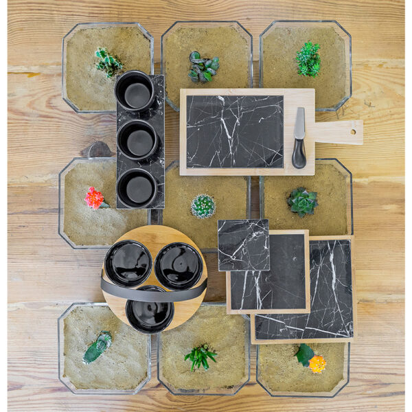 BILBAO ΠΛΑΤΩ ΣΕΡΒΙΡΙΣΜΑΤΟΣ 17x17x2cm ΜΑΡΜΑΡΟ ΜΑΥΡΟ ΛΕΥΚΟ BAMBOO ΦΥΣΙΚΟ 016306 - Image 2