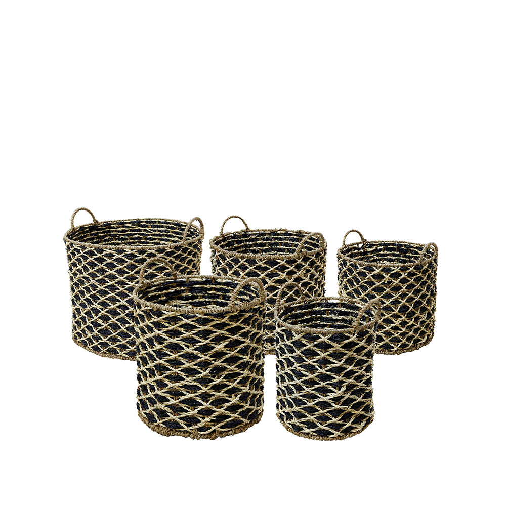 019029-ZaB46-first-_1 ROMBUS ΚΑΛΑΘΙ SET 5ΤΜΧ 43x43x39cm SEAGRASS ΦΥΣΙΚΟ ΜΑΥΡΟ ΣΙΔΕΡΟ 019029 - Image 1