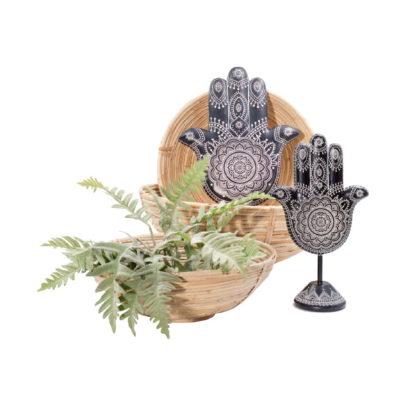 HAMSA ΔΙΑΚΟΣΜΗΤΙΚΟ ΤΟΙΧΟΥ 25x3x30cm POLYRESIN ΜΑΥΡΟ ΛΕΥΚΟ 019682 - Image 2