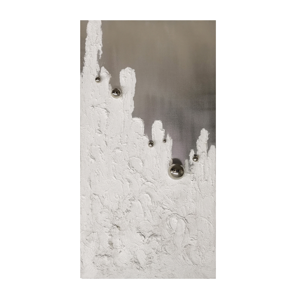 021644-6ZZc0-first-_1 SILVER DROPS ΠΙΝΑΚΑΣ ΔΙΑΚΟΣΜΗΣΗΣ 72x142x5cm ΚΑΜΒΑΣ ΓΚΡΙ ΛΕΥΚΟ ΞΥΛΟ ΑΣΗΜΙ 021644 - Image 1