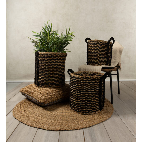 DURUK ΚΑΛΑΘΙ SET 3ΤΜΧ 45x45x45cm SEAGRASS ΦΥΣΙΚΟ ΜΑΥΡΟ HOGLA ROPE 021992 - Image 2