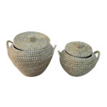 ARELI ΚΑΛΑΘΙ ΜΕ ΚΑΠΑΚΙ SET 2ΤΜΧ 45x45x30cm KANSGRASS ΦΥΣΙΚΟ PVC 022025