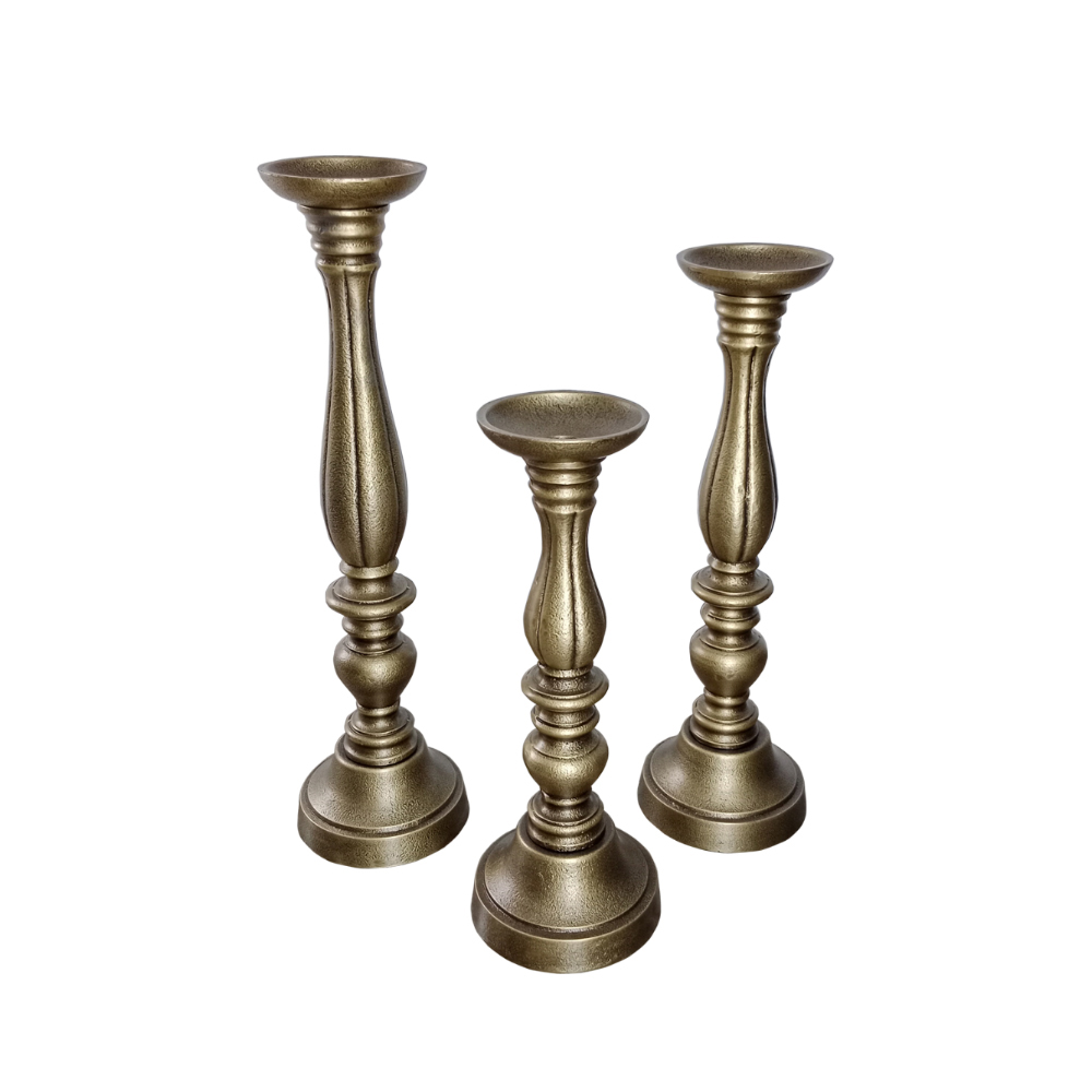 022218-cELzu-first-_1 LUSAR ΚΗΡΟΠΗΓΙΟ SET 3ΤΜΧ 11x11x40cm ΑΛΟΥΜΙΝΙΟ ΧΡΥΣΟ ΑΝΤΙΚΕ 022218 - Image 1