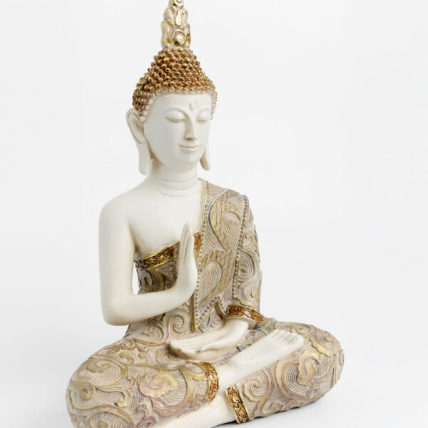 FADHI ΔΙΑΚΟΣΜΗΤΙΚΟ ΒΟΥΔΑΣ 22x12x34cm POLYRESIN ΜΠΕΖ ΧΡΥΣΟ ΜΩΒ 022744 - Image 4