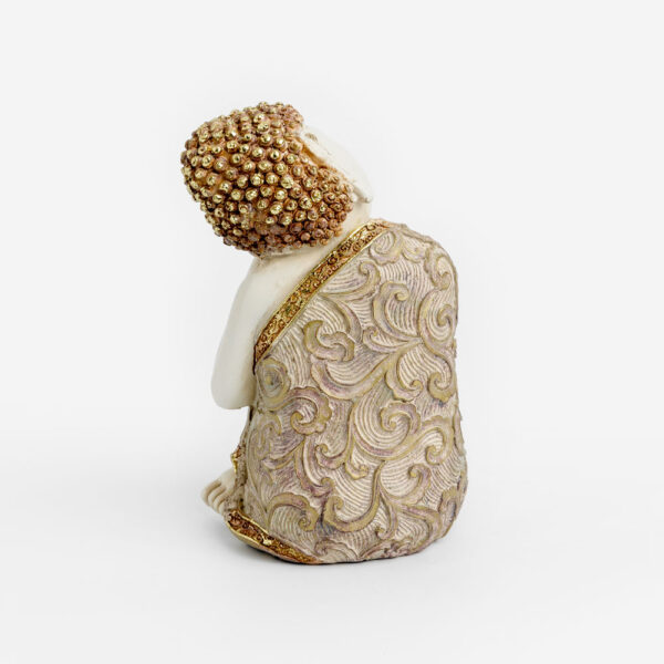 FADHI ΔΙΑΚΟΣΜΗΤΙΚΟ ΒΟΥΔΑΣ 10x10x16cm POLYRESIN ΜΠΕΖ ΧΡΥΣΟ ΜΩΒ 022745 - Image 3