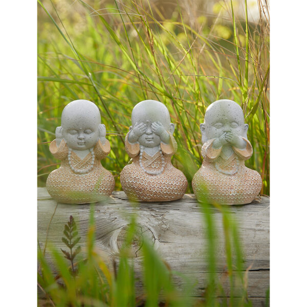 BULU ΔΙΑΚΟΣΜΗΤΙΚΟ ΒΟΥΔΑΣ SET 3ΤΜΧ 10x8x13cm POLYRESIN TERRACOTTA ΓΚΡΙ 022790 - Image 2