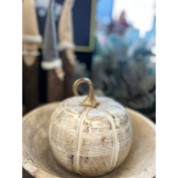 SINDE ΔΙΑΚΟΣΜΗΤΙΚΟ ΚΟΛΟΚΥΘΑ 18x18x18cm ΞΥΛΟ MANGO WHITE WASHED ΧΡΥΣΟ 023625 - Image 2