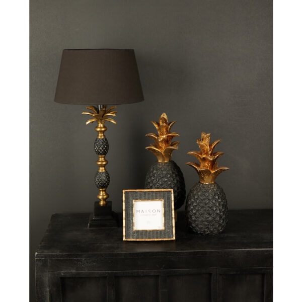 PINEAPPLE ΦΩΤΙΣΤΙΚΟ ΕΠΙΤΡΑΠΕΖΙΟ 30x30x57cm ΑΛΟΥΜΙΝΙΟ ΧΡΥΣΟ ΑΝΤΙΚΕ ΜΑΥΡΟ ΥΦΑΣΜΑ 024421 - Image 2