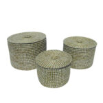 NILE BOX ΚΑΛΑΘΙ ΜΕ ΚΑΠΑΚΙ SET 3ΤΜΧ 35x35x25cm KANSGRASS ΦΥΣΙΚΟ ΛΕΥΚΟ PVC 027402