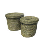 KENYA ΚΑΛΑΘΙ ΜΕ ΚΑΠΑΚΙ SET 2ΤΜΧ 55x55x50cm KANSGRASS ΦΥΣΙΚΟ ΜΑΥΡΟ PVC 027432