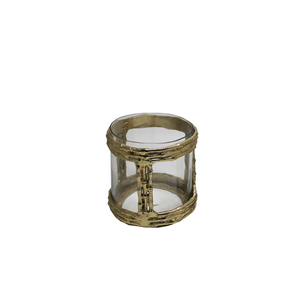 027940-4qPYV-first-_1 REED 14 ΚΗΡΟΠΗΓΙΟ 14x14x14cm ΑΛΟΥΜΙΝΙΟ ΧΡΥΣΟ ANTIQUE ΓΥΑΛΙ 027940 - Image 1