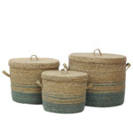 AMORGOS ΚΑΛΑΘΙ ΜΕ ΚΑΠΑΚΙ SET 3ΤΜΧ 38x38x30cm SEAGRASS ΦΥΣΙΚΟ ΜΕΝΤΑ 028694