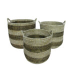 KAIA ΚΑΛΑΘΙ SET 3ΤΜΧ 42x42x40cm KANSGRASS ΦΥΣΙΚΟ ΛΕΥΚΟ PVC ΜΑΥΡΟ 028698