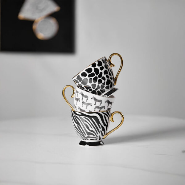 SAFARI ΚΟΥΠΑ 11x11x9cm NEW BONE CHINA ΛΕΥΚΟ ΜΑΥΡΟ ΧΡΥΣΟ 028846 - Image 2