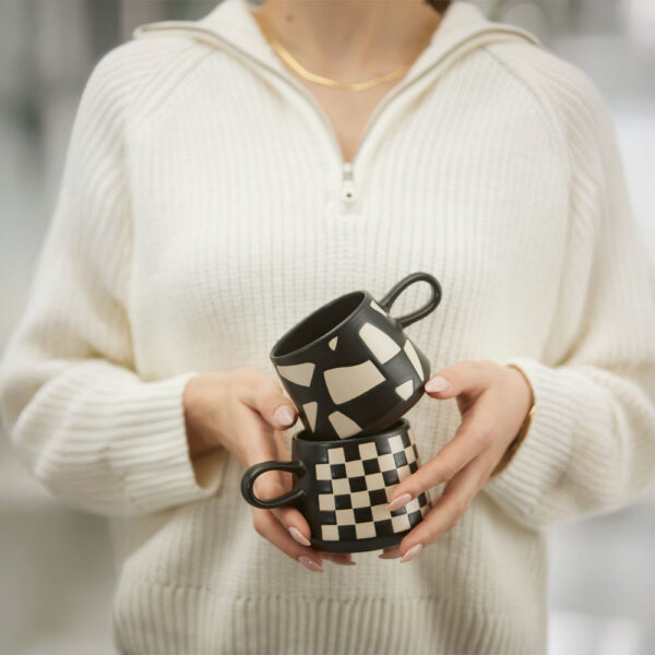 BLEND ΚΟΥΠΑ 8x8x8cm STONEWARE ΜΑΥΡΟ ΛΕΥΚΟ 028865 - Image 2