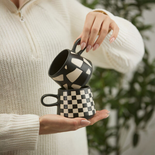 BLEND ΚΟΥΠΑ 8x8x8cm STONEWARE ΜΑΥΡΟ ΛΕΥΚΟ 028866 - Image 2