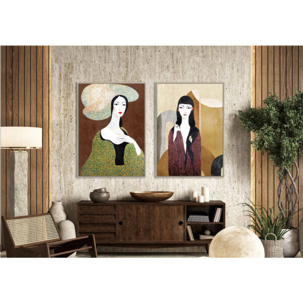 VINTAGE LADY ΠΙΝΑΚΑΣ ΔΙΑΚΟΣΜΗΣΗΣ 83x123x4cm ΚΑΜΒΑΣ ΠΟΛΥΧΡΩΜΟ ΞΥΛΟ ΦΥΣΙΚΟ 029730 - Image 2