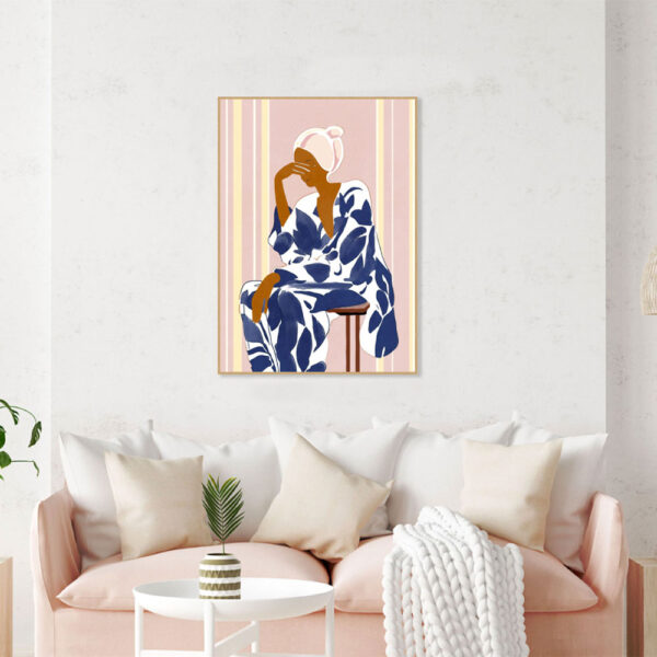 LADY IN BLUE ΠΙΝΑΚΑΣ ΔΙΑΚΟΣΜΗΣΗΣ 50x70x3cm ΚΑΜΒΑΣ ΠΟΛΥΧΡΩΜΟ ΞΥΛΟ ΦΥΣΙΚΟ 029761 - Image 2