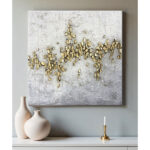 GOLD TRAIL ΠΙΝΑΚΑΣ ΔΙΑΚΟΣΜΗΣΗΣ 100x100x4cm OIL ACRYLIC ΛΕΥΚΟ ΓΚΡΙ ΧΡΥΣΟ ΚΑΜΒΑΣ 030464 - Image 2