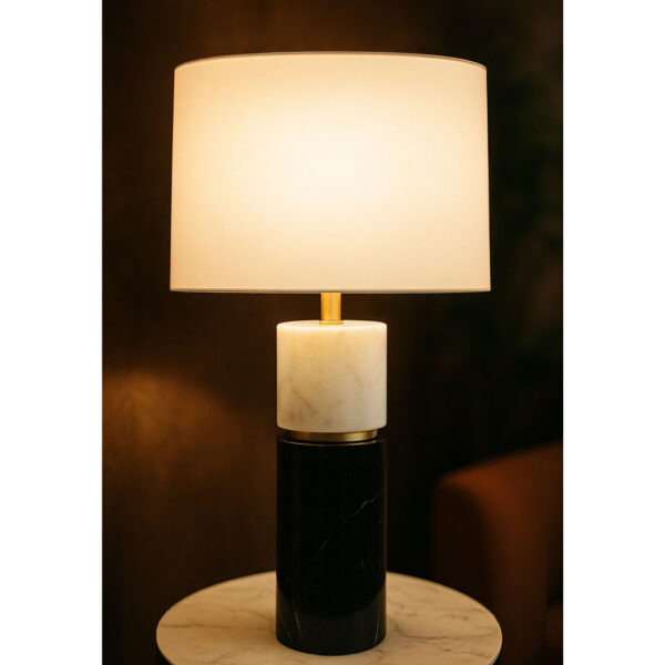 TENLEY ΦΩΤΙΣΤΙΚΟ ΕΠΙΤΡΑΠΕΖΙΟ 38x38x62cm ΜΑΡΜΑΡΟ ΜΑΥΡΟ ΛΕΥΚΟ ΧΡΥΣΟ ΛΙΝΟ ΛΕΥΚΟ 030636 - Image 2