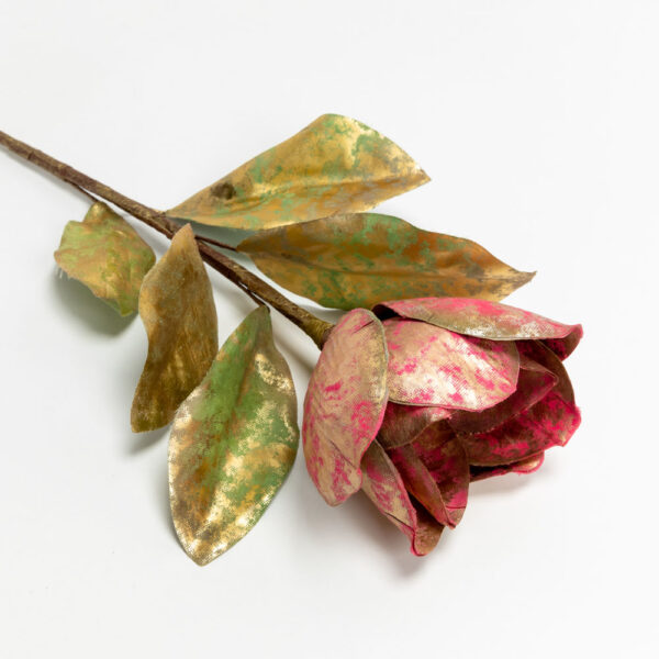 MAGNOLIA ΛΟΥΛΟΥΔΙ ΤΕΧΝΗΤΟ 58cm ΥΦΑΣΜΑ ΜΠΟΡΝΤΩ ΧΡΥΣΟ ΠΡΑΣΙΝΟ PVC 030777 - Image 3