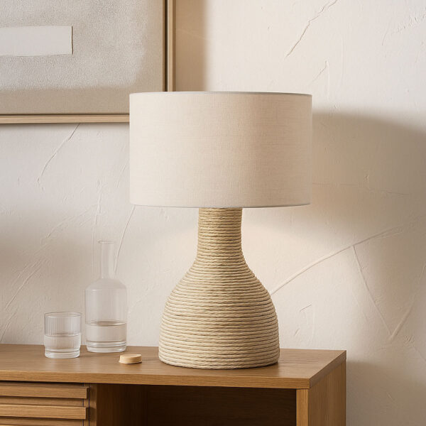 SIKINOS ΦΩΤΙΣΤΙΚΟ ΕΠΙΤΡΑΠΕΖΙΟ 30x30x54cm ΣΧΟΙΝΙ ΦΥΣΙΚΟ ΥΦΑΣΜΑ ΜΠΕΖ 032055 - Image 2