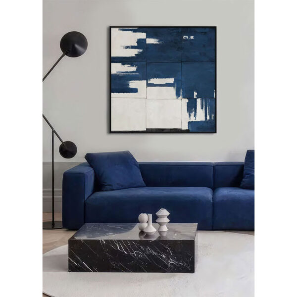 GEOMETRY OF TIME ΠΙΝΑΚΑΣ ΔΙΑΚΟΣΜΗΤΙΚΟΣ ΜΕ ΚΟΡΝΙΖΑ 80x80x4cm ΚΑΜΒΑΣ ΜΠΛΕ ΛΕΥΚΟ PP 033063 - Image 2