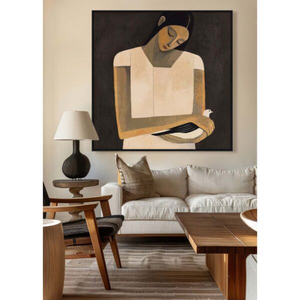 SERENITY B ΠΙΝΑΚΑΣ ΔΙΑΚΟΣΜΗΤΙΚΟΣ ΜΕ ΚΟΡΝΙΖΑ 100x100x4cm ΚΑΜΒΑΣ ΜΠΕΖ ΚΑΦΕ PP 033083 - Image 2