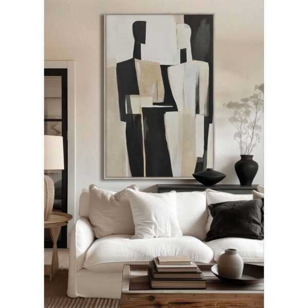 FADING FACES ΠΙΝΑΚΑΣ ΔΙΑΚΟΣΜΗΤΙΚΟΣ ΜΕ ΚΟΡΝΙΖΑ 80x120x4cm ΚΑΜΒΑΣ ΜΠΕΖ ΜΑΥΡΟ PP 033085 - Image 2