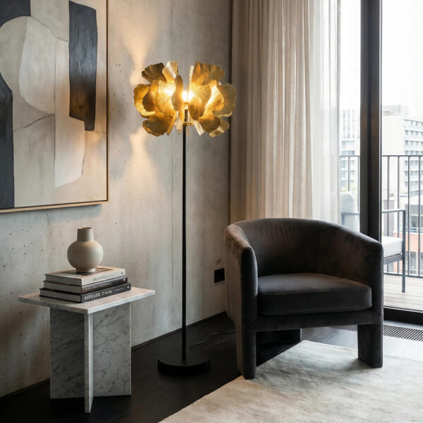 BLOSSOM ΦΩΤΙΣΤΙΚΟ ΕΠΙΔΑΠΕΔΙΟ 49x49x149cm ΜΕΤΑΛΛΟ BROWN GOLD ΜΑΥΡΟ 033309 - Image 2