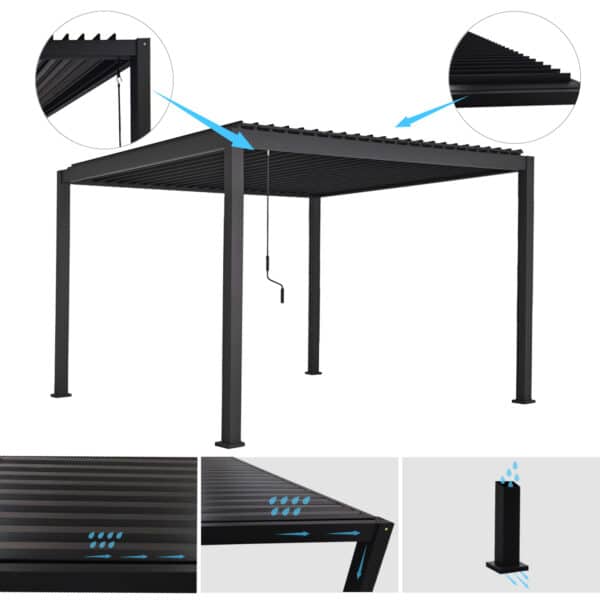 ΒΙΟΚΛΙΜΑΤΙΚΗ ΠΕΡΓΚΟΛΑ ΑΛΟΥΜΙΝΙΟΥ DOMECIL HM6611.01 ΜΕ ΜΕΤΑΛ. ΠΕΡΣΙΔΕΣ--300x300x240Υ - Image 3
