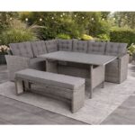 CENTER Set Σαλόνι Καθιστικό - Γωνιακή Τραπεζαρία Κήπου, Μέταλλο-Wicker Γκρι+ Μαξιλάρια Τραπέζι+Καναπές Γωνία+Πάγκος