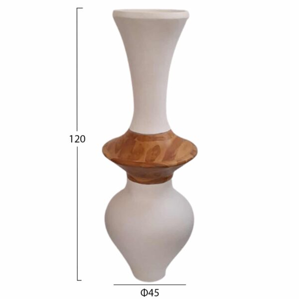 ΔΙΑΚΟΣΜΗΤΙΚΟ ΒΑΖΟ ΔΑΠΕΔΟΥ NEBULA HM4660.02S FIBER CEMENT ΛΕΥΚΟ--ΞΥΛΟ ΤΕΑΚ Φ45x115Υεκ - Image 2